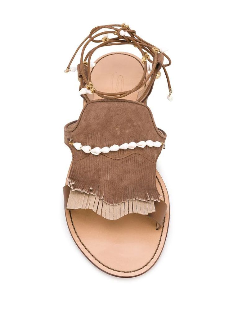 open toe beaded-fringed sandals