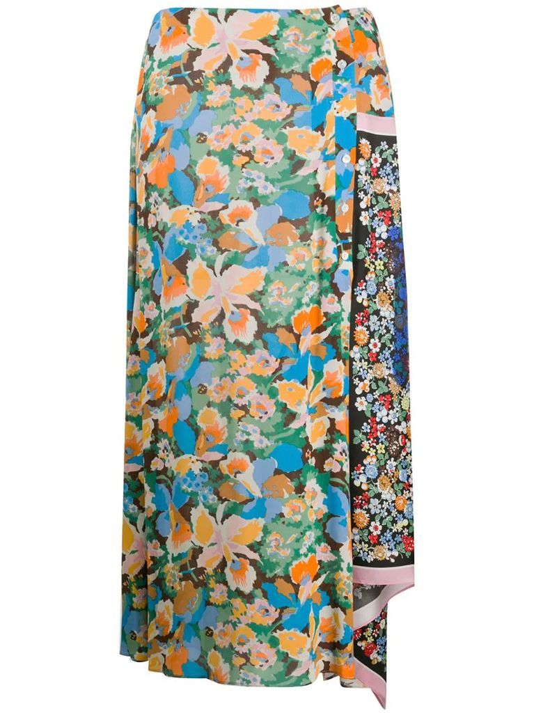 asymmetric floral-print skirt