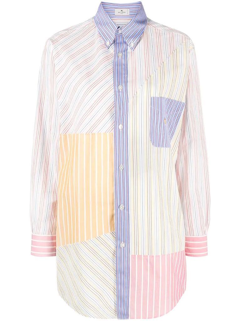 pinstriped colour-block shirt
