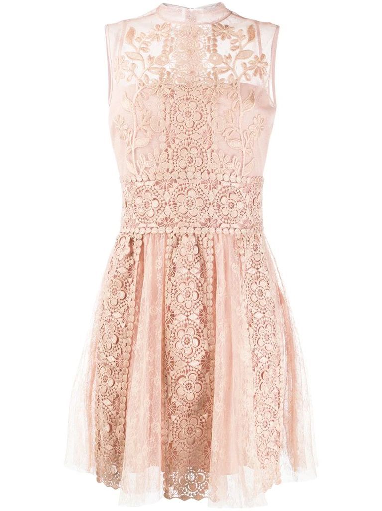 embroidered tulle sleeveless dress