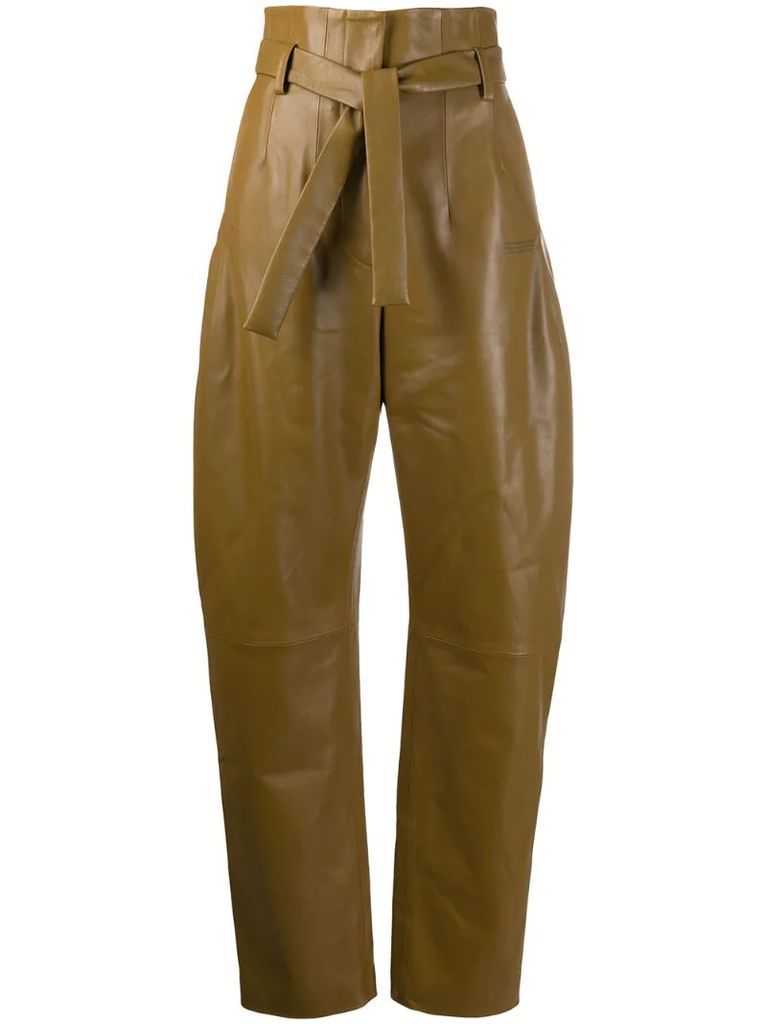 tapered high-waisted leather trousers