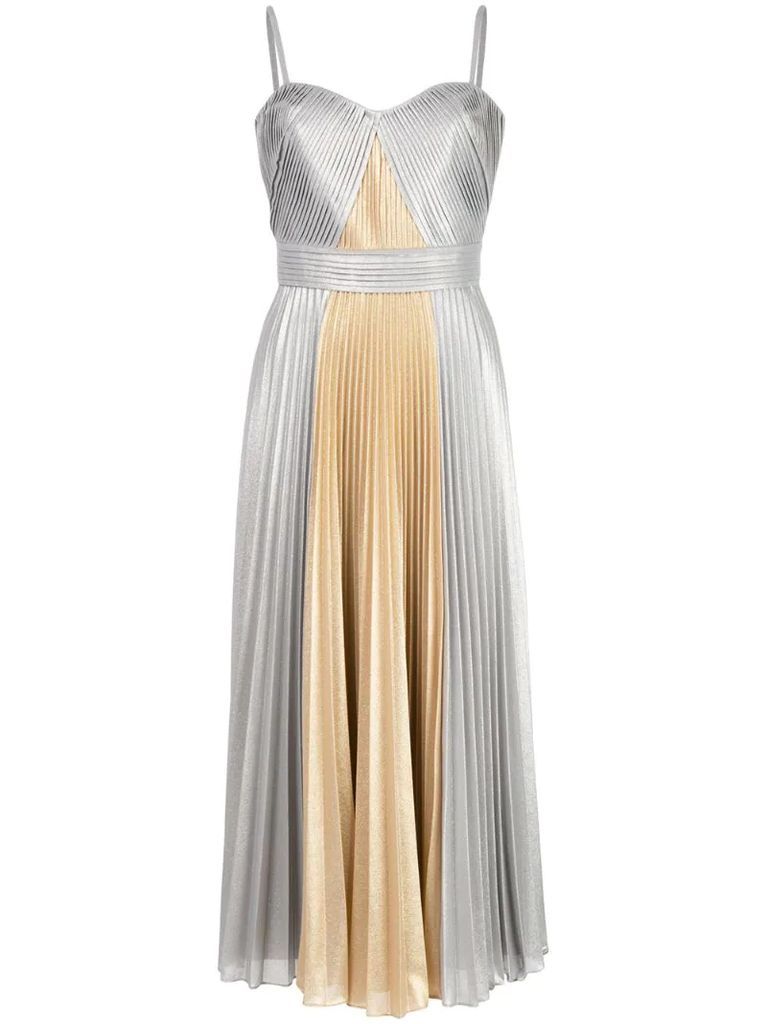 metallic pleated long dress