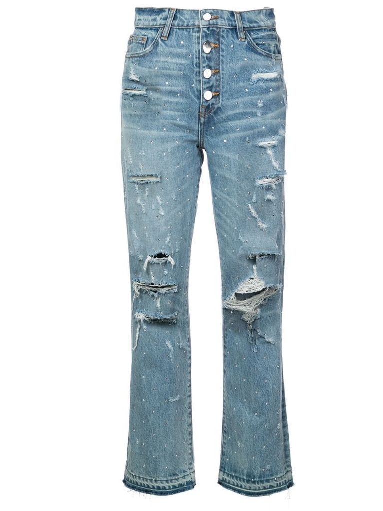 crystal studded straight jeans