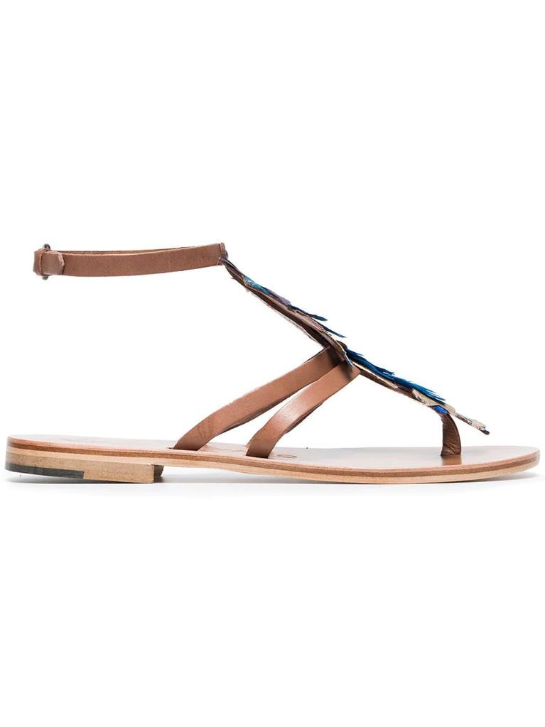 Blue Ariana 15 feather and leather sandals