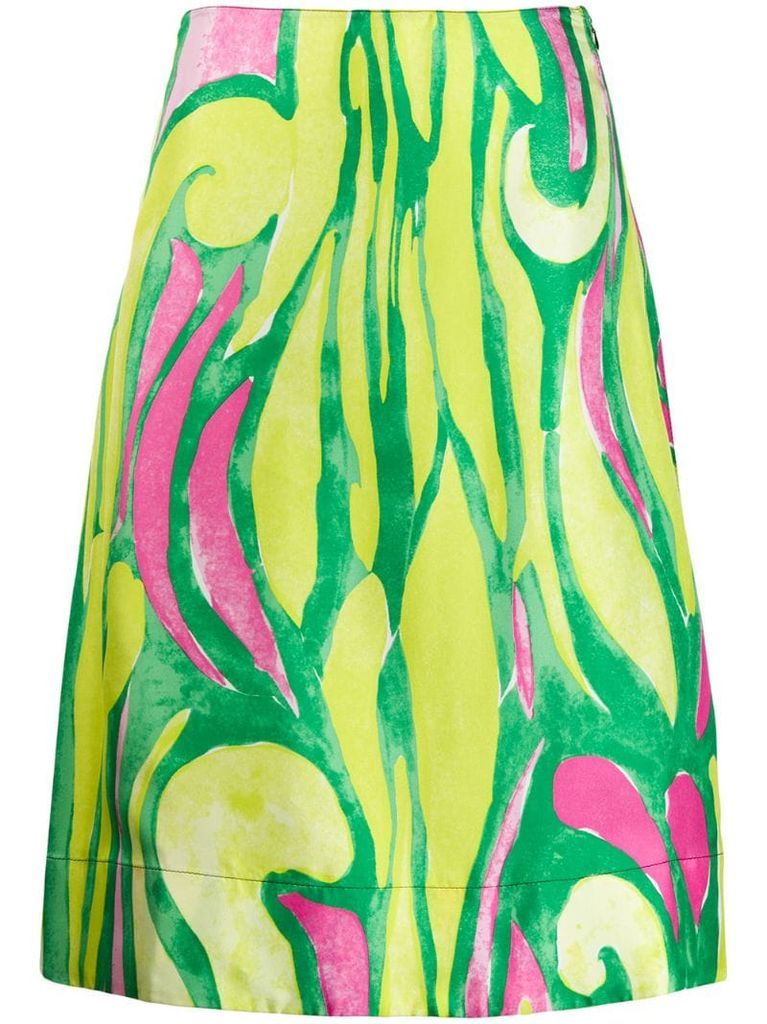 abstract print silk skirt