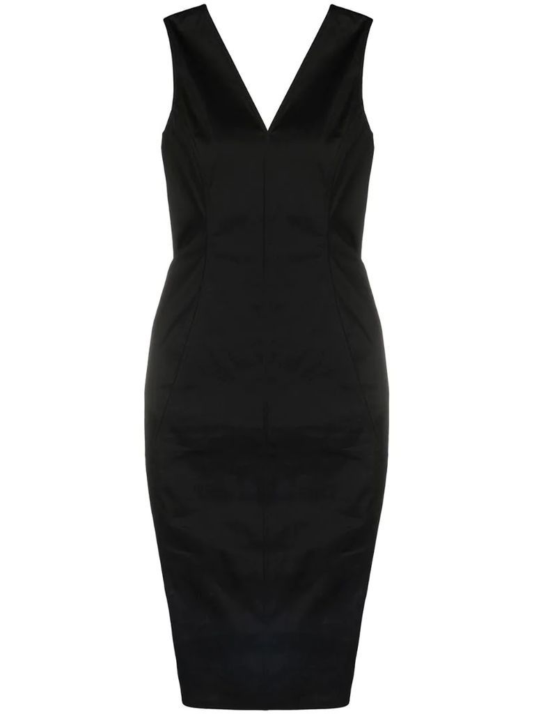 fitted exposed-seam V-neck dress