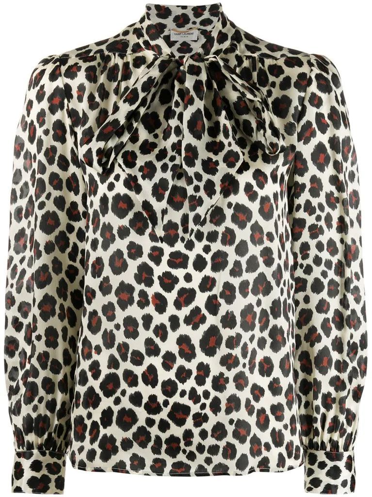 leopard print pussybow blouse