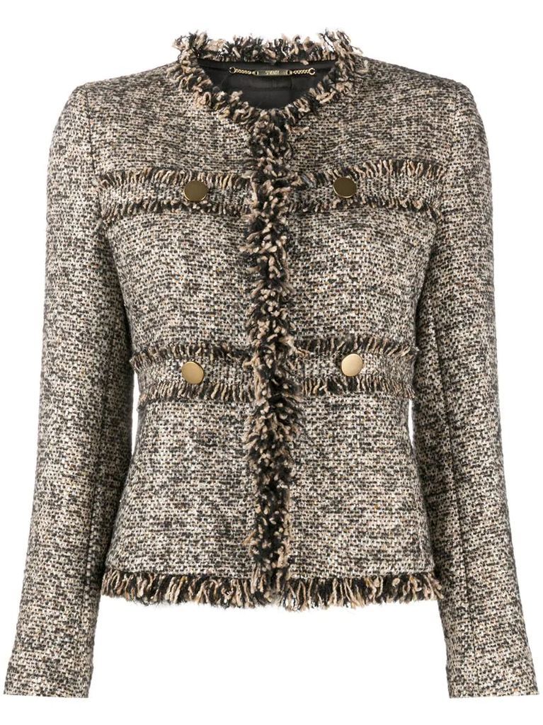 frayed trim tweed jacket