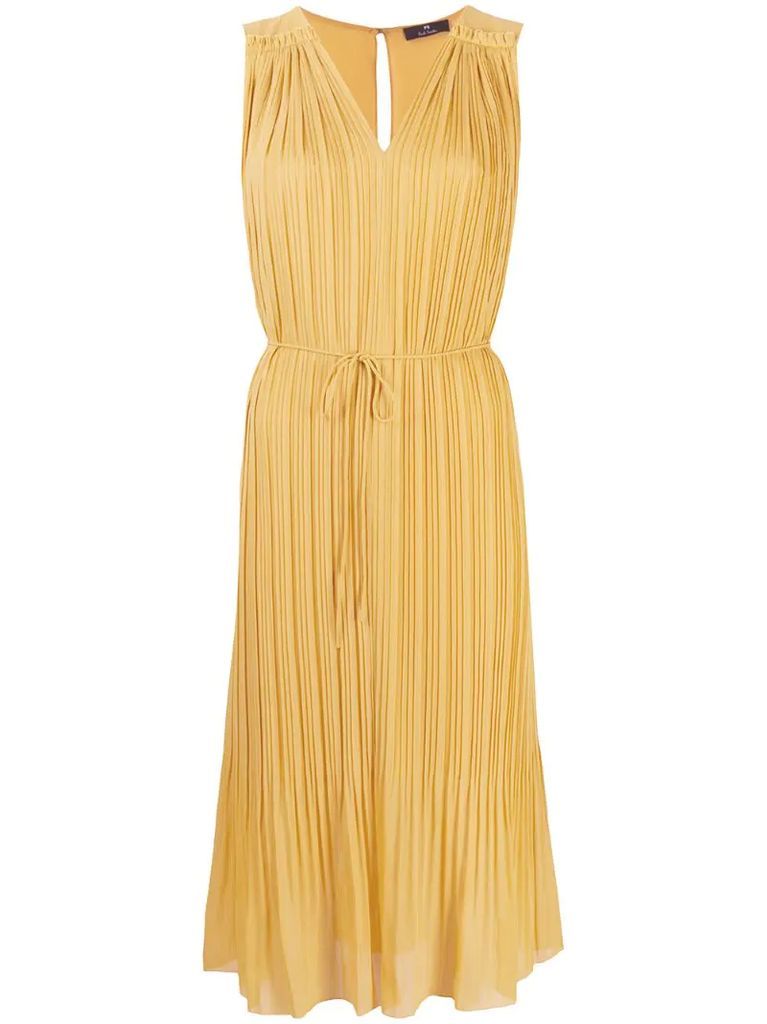 pleated sleeveless dress