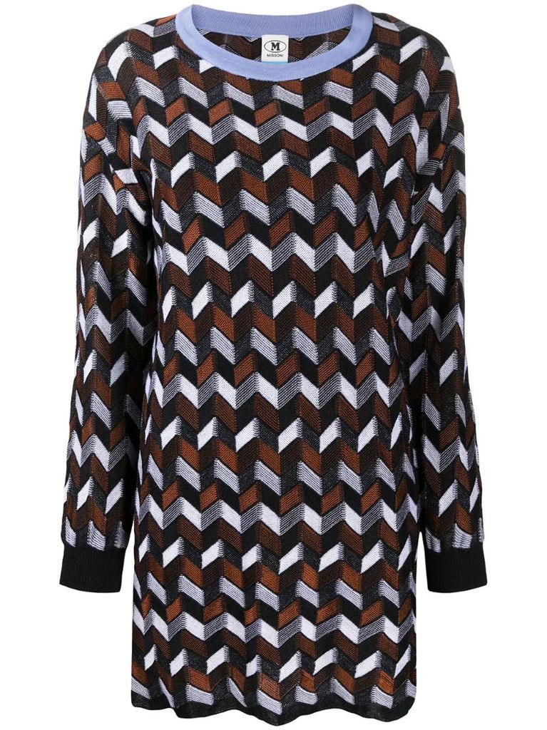 long-sleeved geometric knit dress