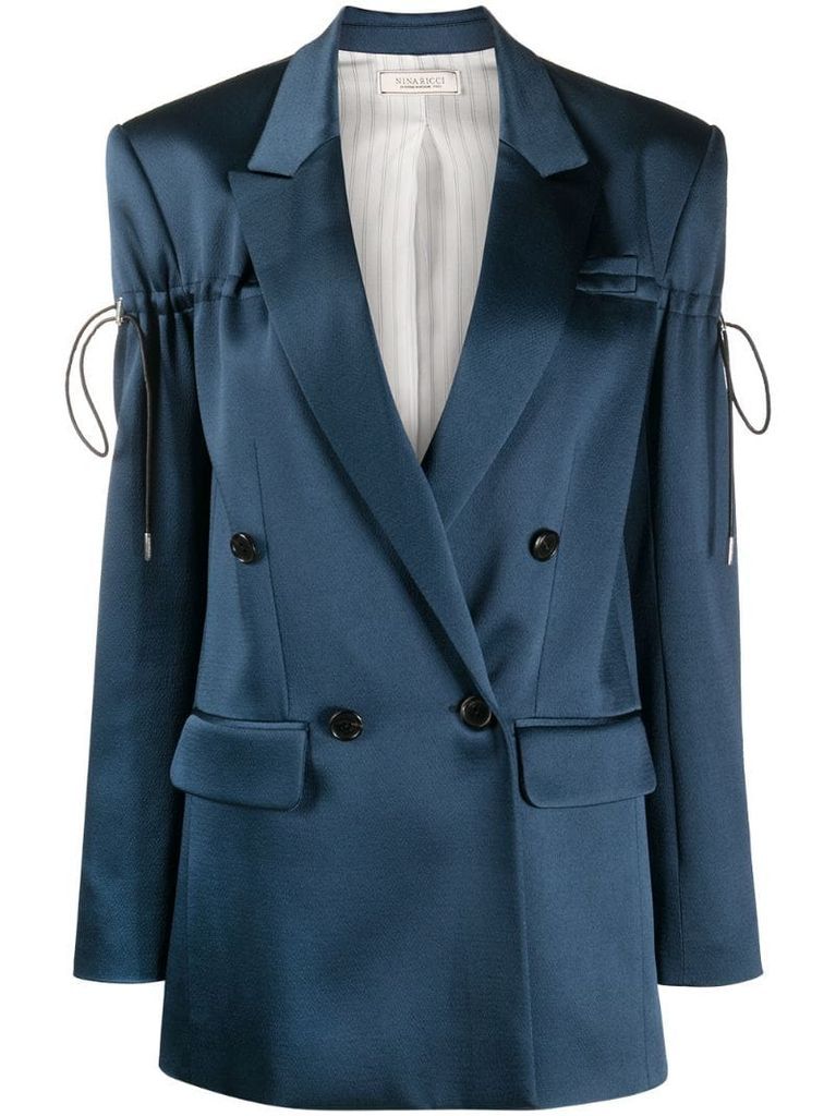 drawstring double-breasted blazer