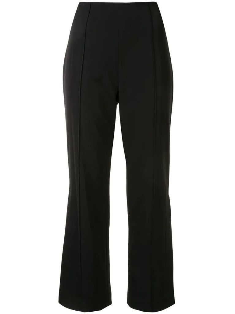 cropped flared trousers with side slit lace