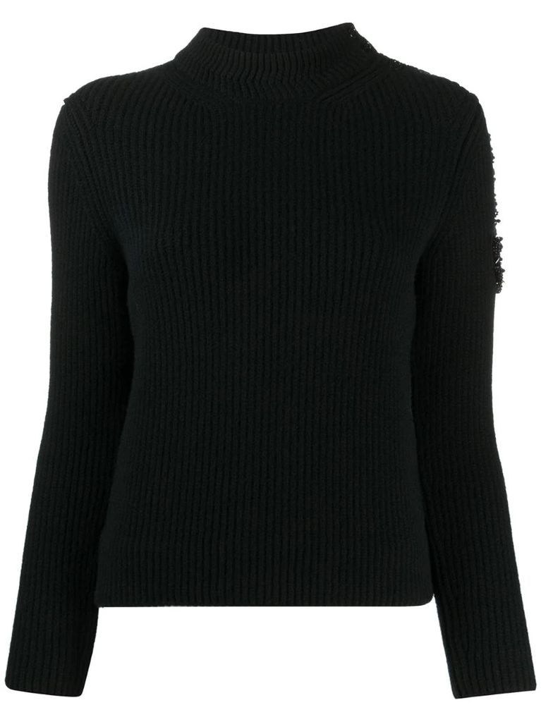 bead-embellished ribbed jumper