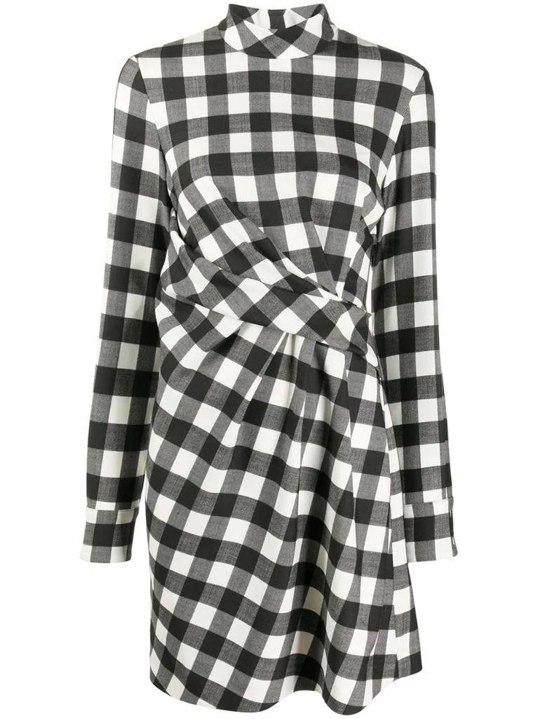 front-pleat checked dress