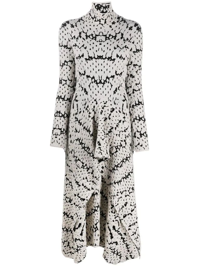 abstract print textured knit dress