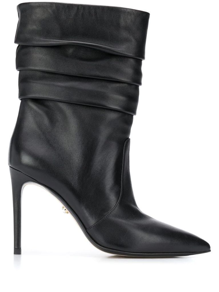 pointed-toe layered boots