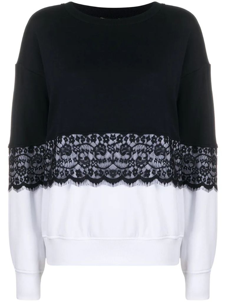 lace-embellished panelled sweatshirt