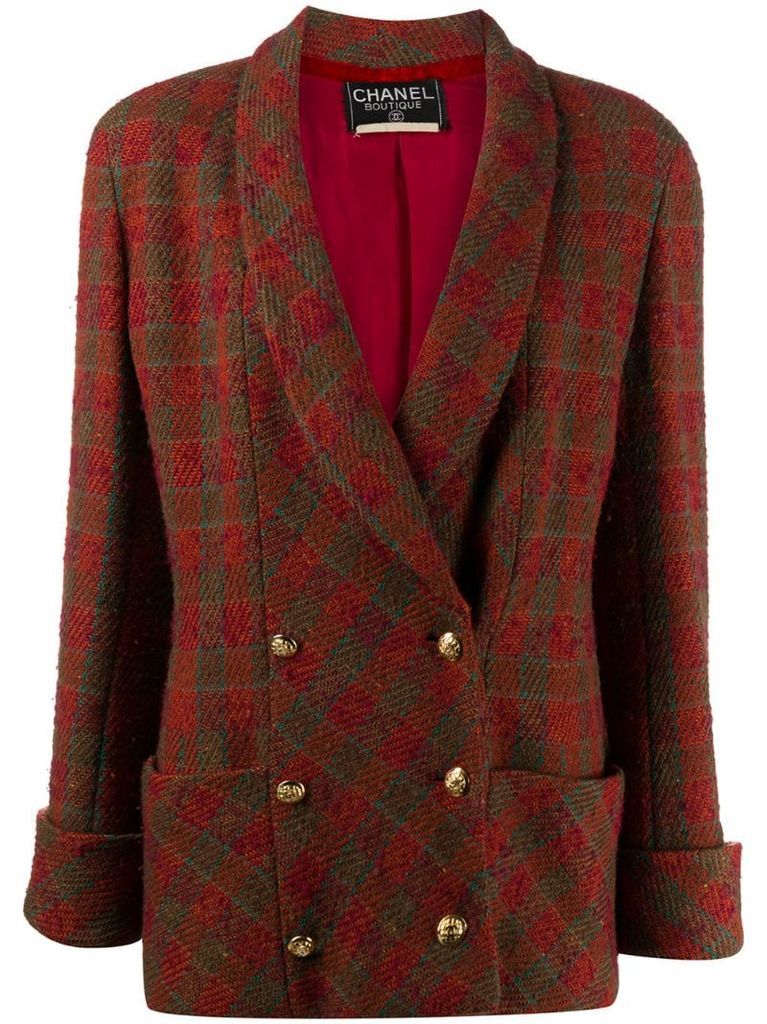 1980s tartan check double-breasted jacket