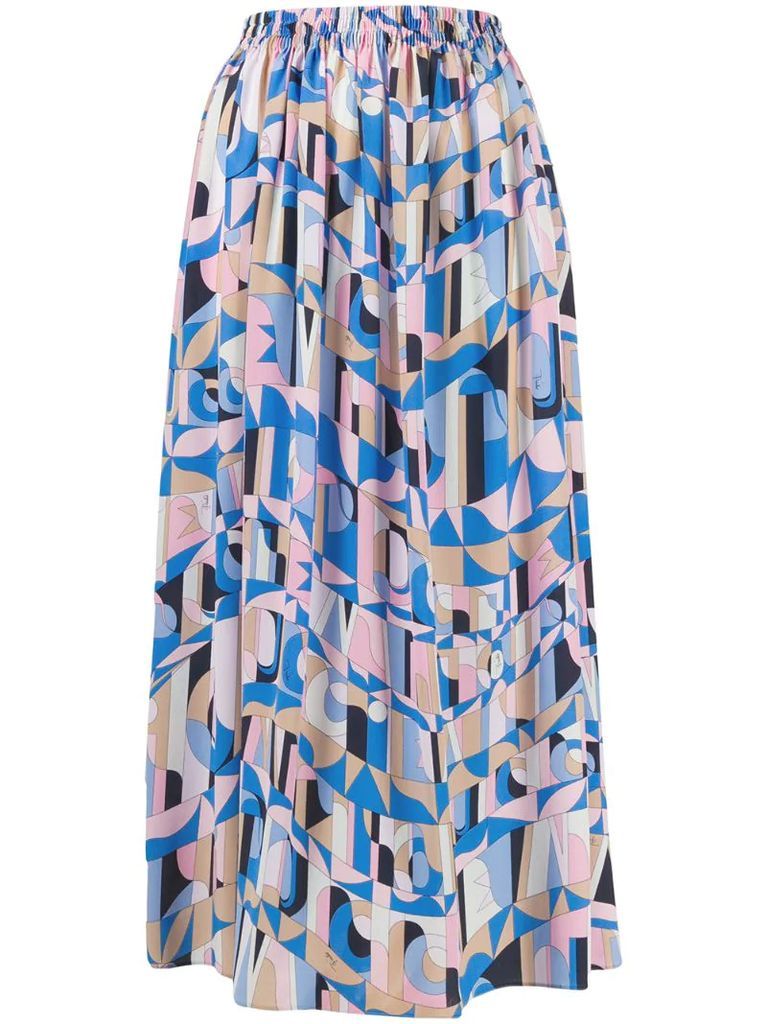geometric print pleated midi skirt