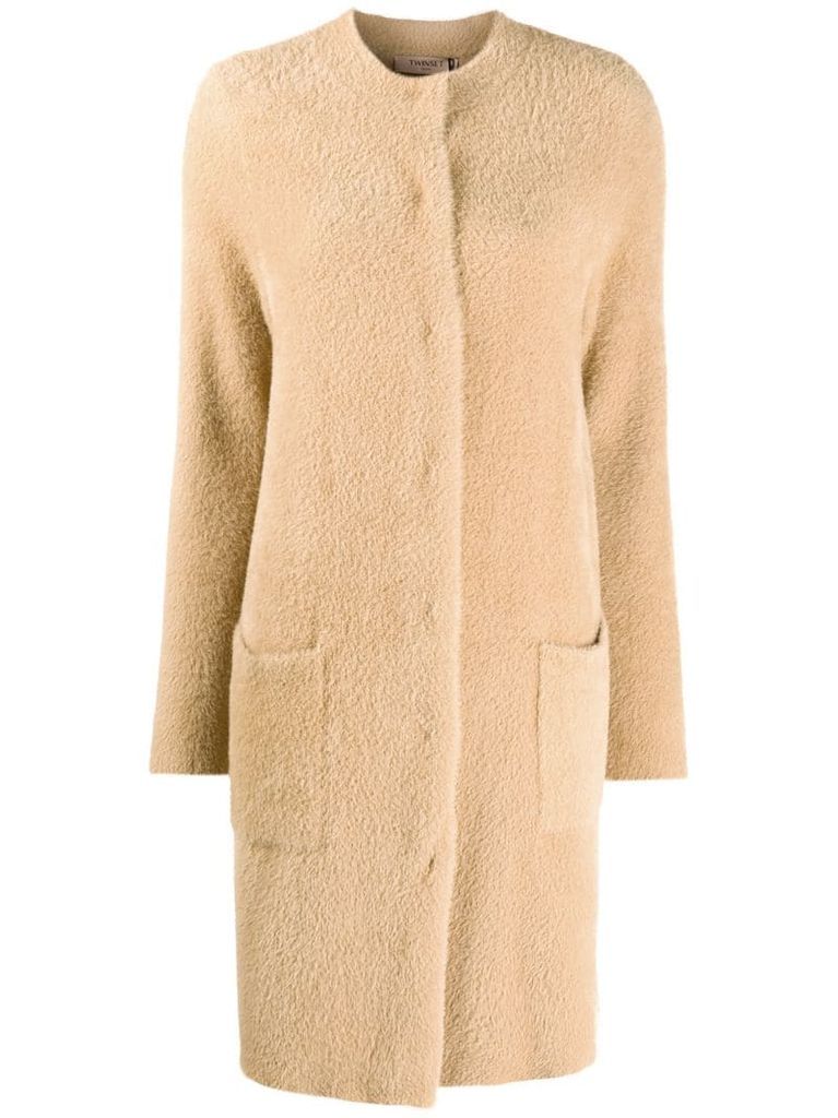 fuzzy single-breasted coat