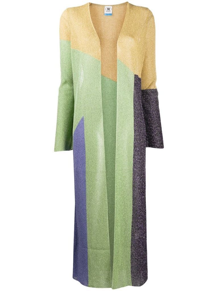 long-line lamé-knit cardigan