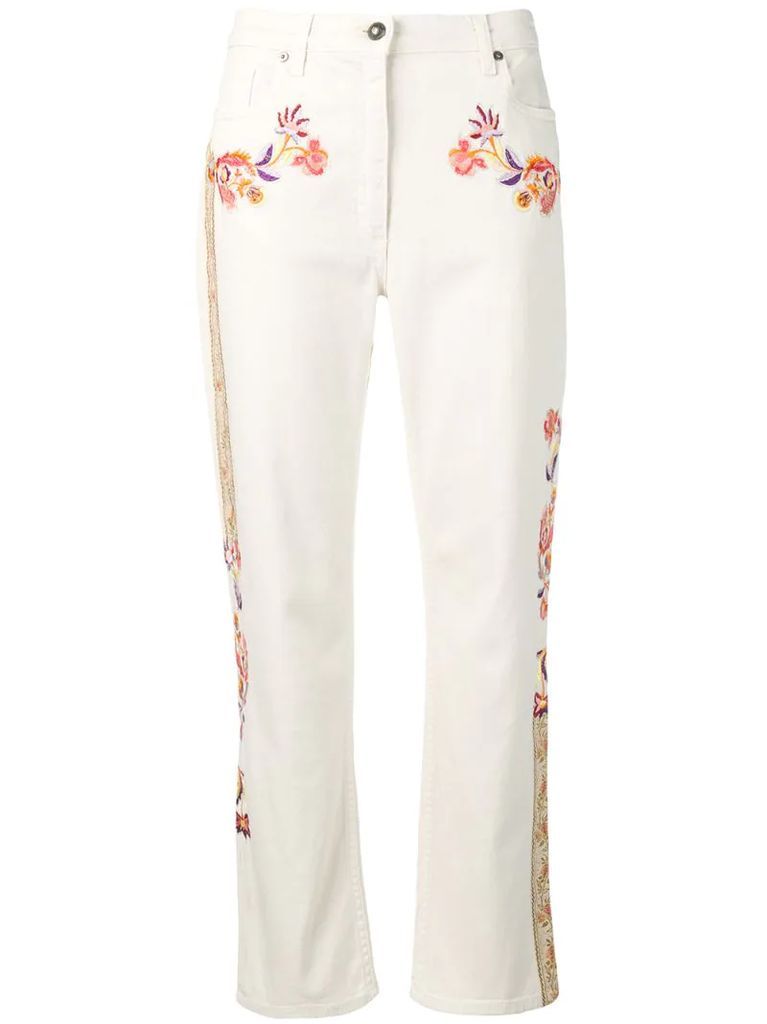 floral embroidered straight jeans