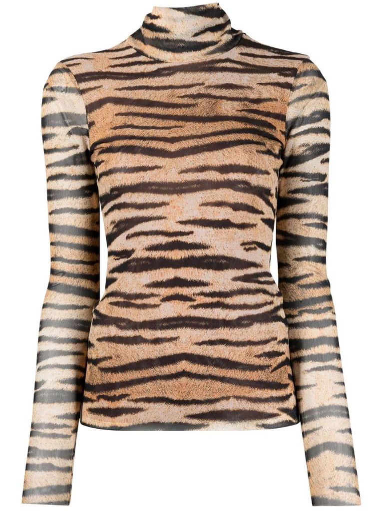 tiger print roll-neck top