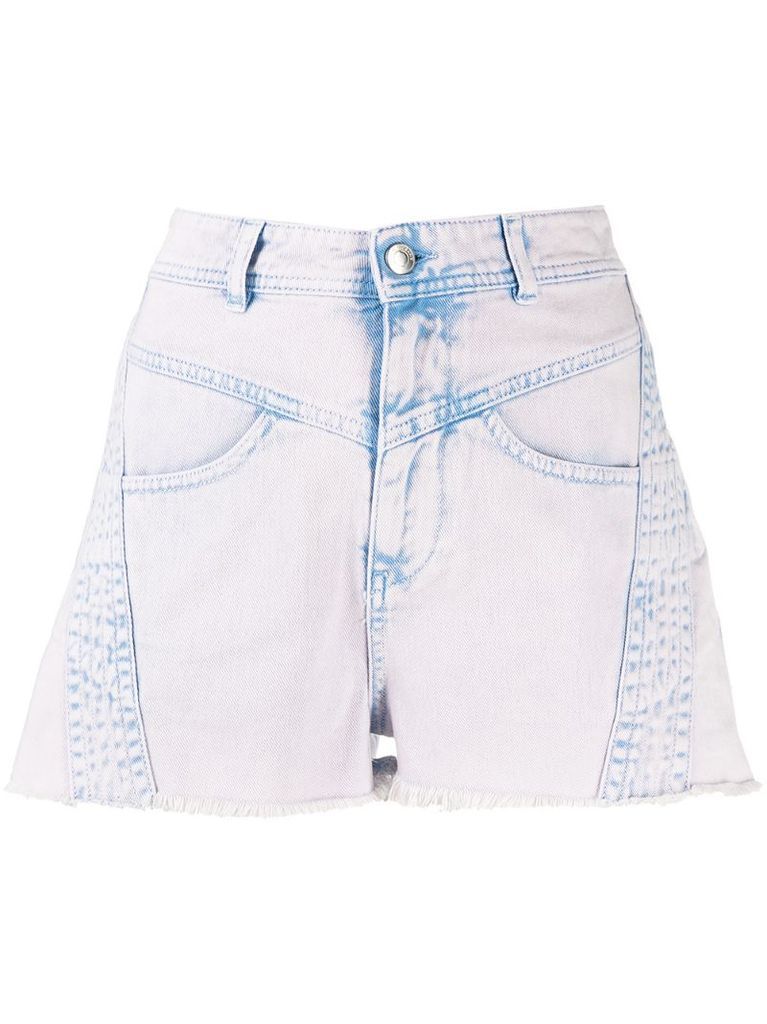 bleached-effect high-waist denim shorts