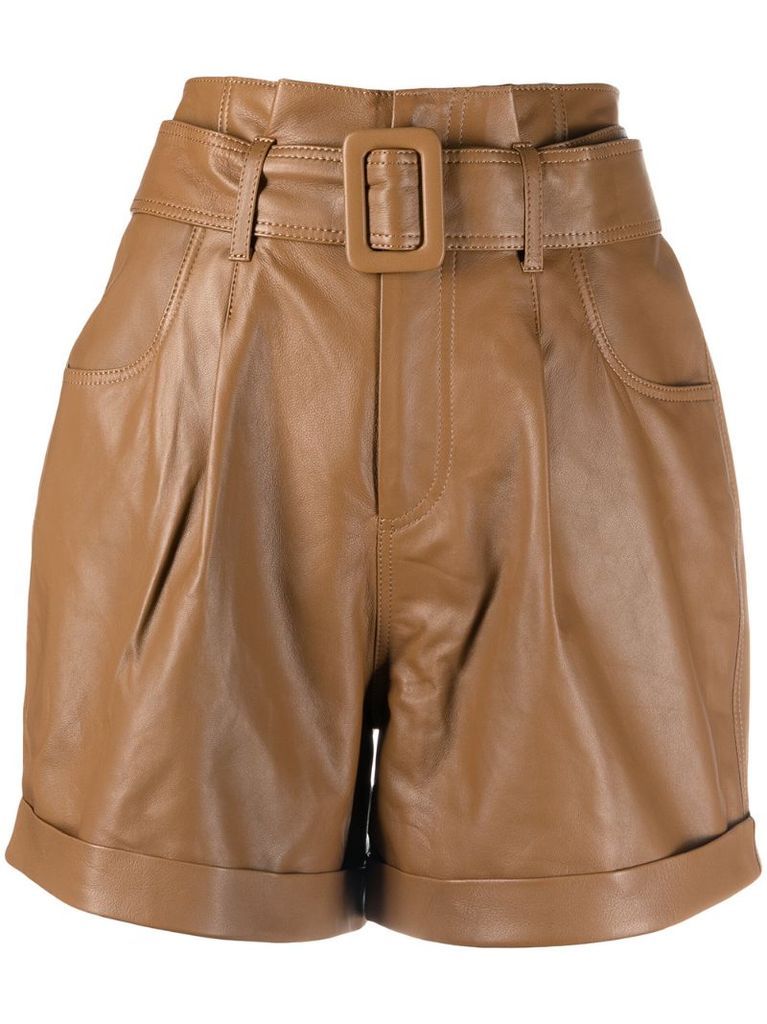 high-rise belted-waist leather shorts