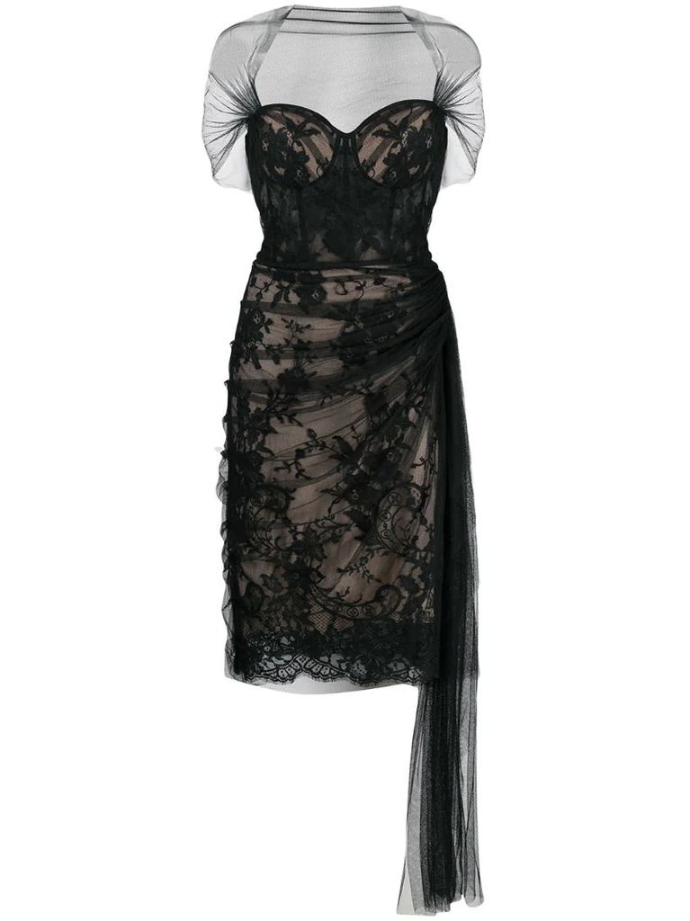 lace-panelled silk dress