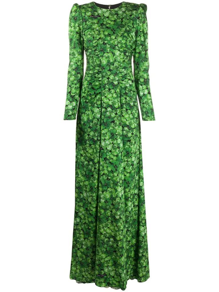 Four-Leaf Clover printed maxi dress