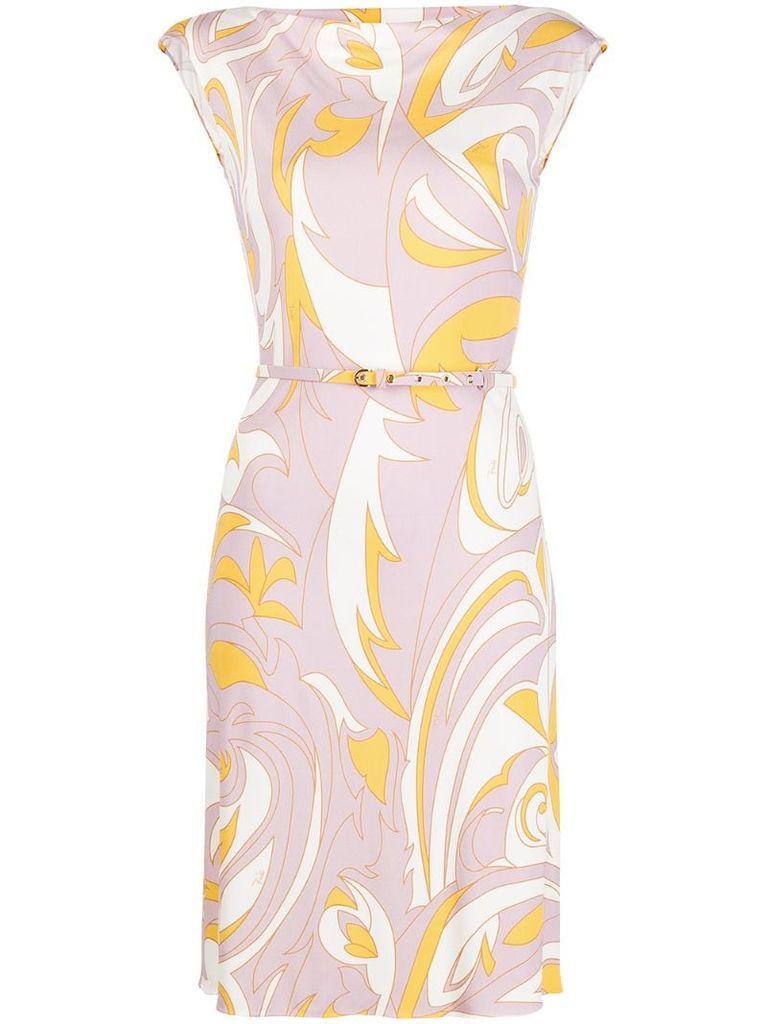 abstract-print belted dress