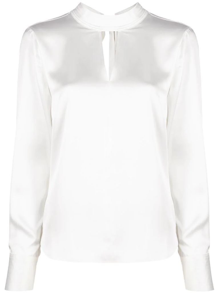 high-neck long-sleeve blouse
