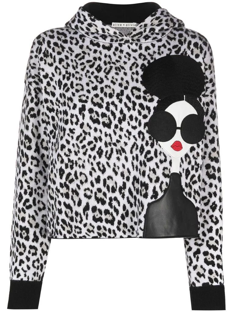leopard-print hooded jumper