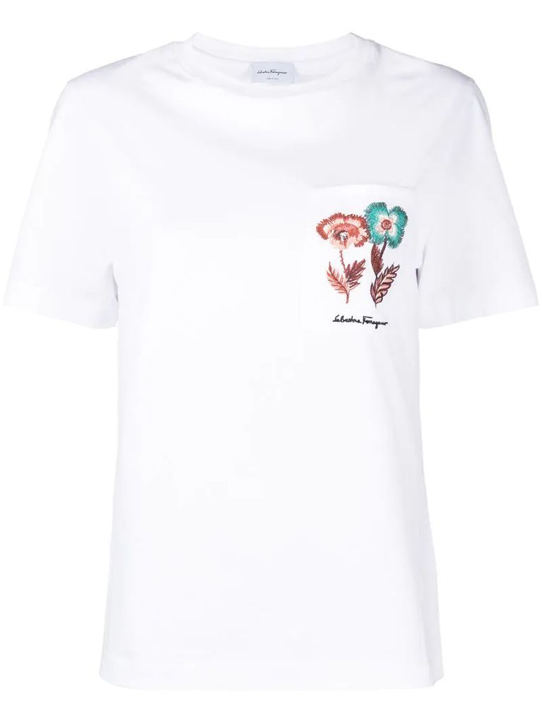 embroidered floral-design T-shirt