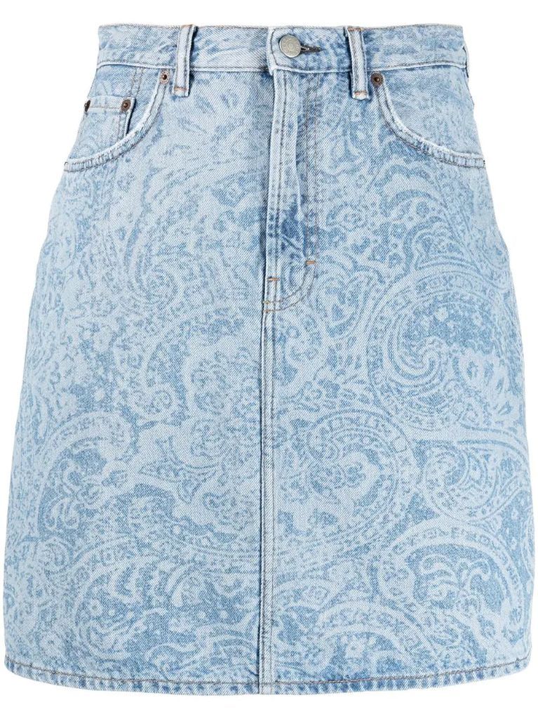 paisley print denim skirt