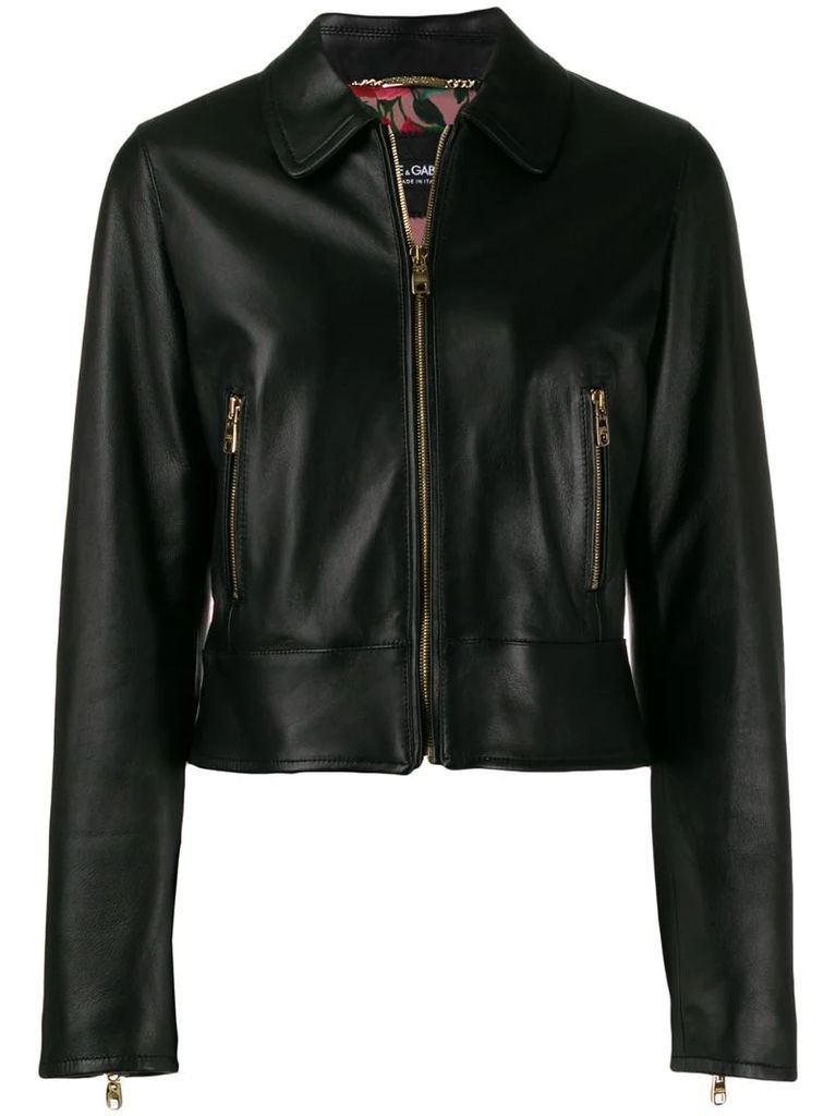 cropped lambskin leather jacket