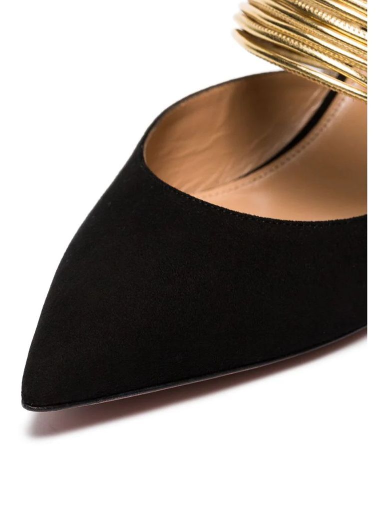 black and metallic gold new rendezvous 45 suede leather mules
