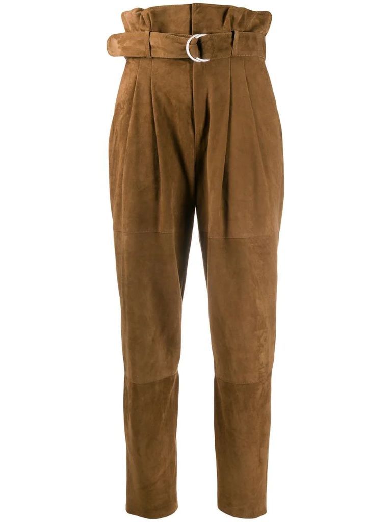 high-waisted suede trousers