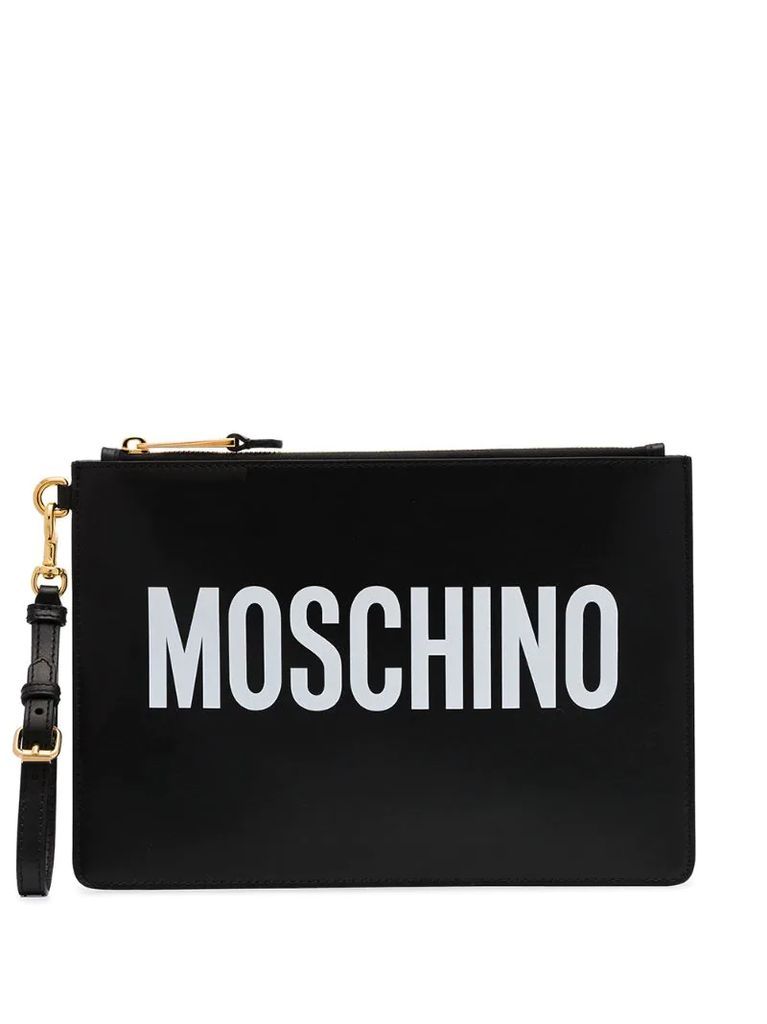 logo printed clutch bag