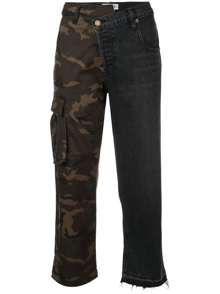 split camouflage cargo jeans