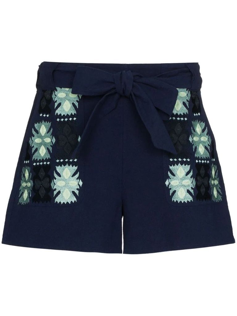 Leah embroidered tie-waist shorts