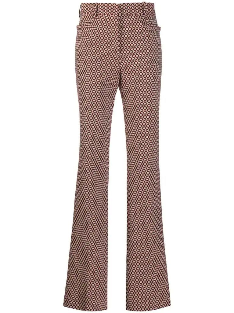 geometric pattern flared trousers