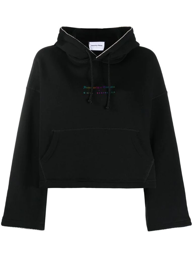 metallic-logo cropped hoodie