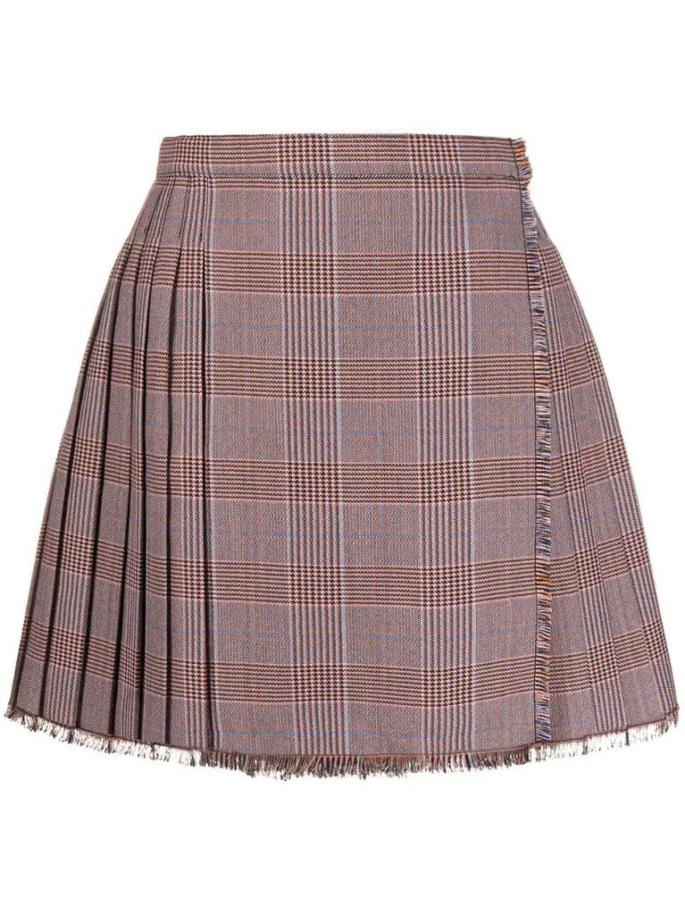 check pleated mini-skirt