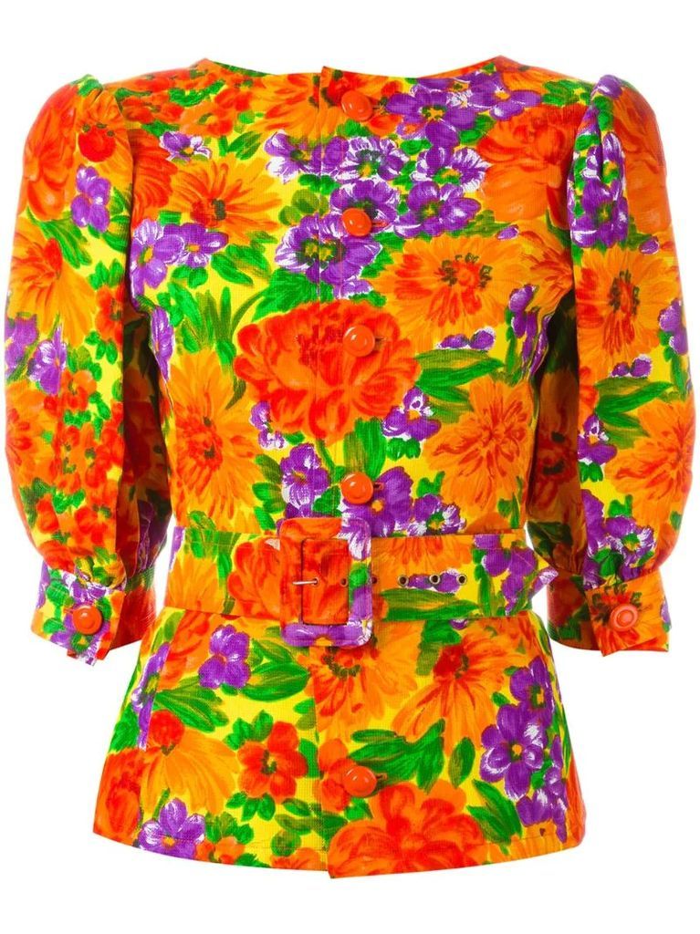 1980's floral print belted top