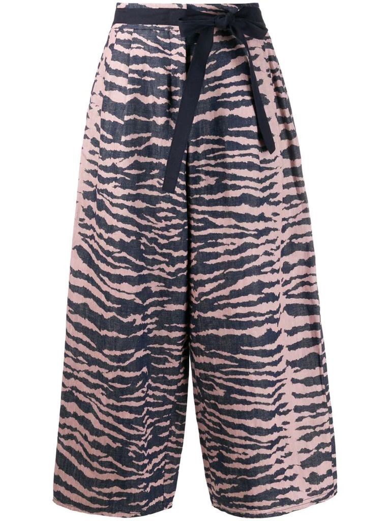 wide leg tiger stripe trousers