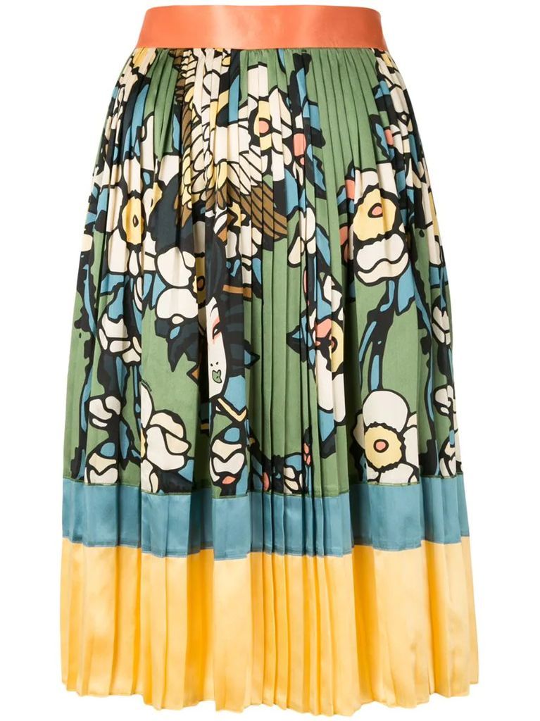 floral bird print skirt