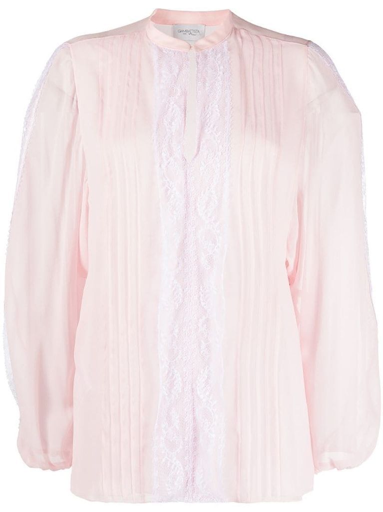 lace-panel pleated blouse