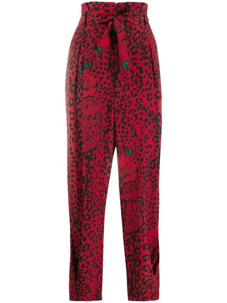 leopard print high-waisted trousers